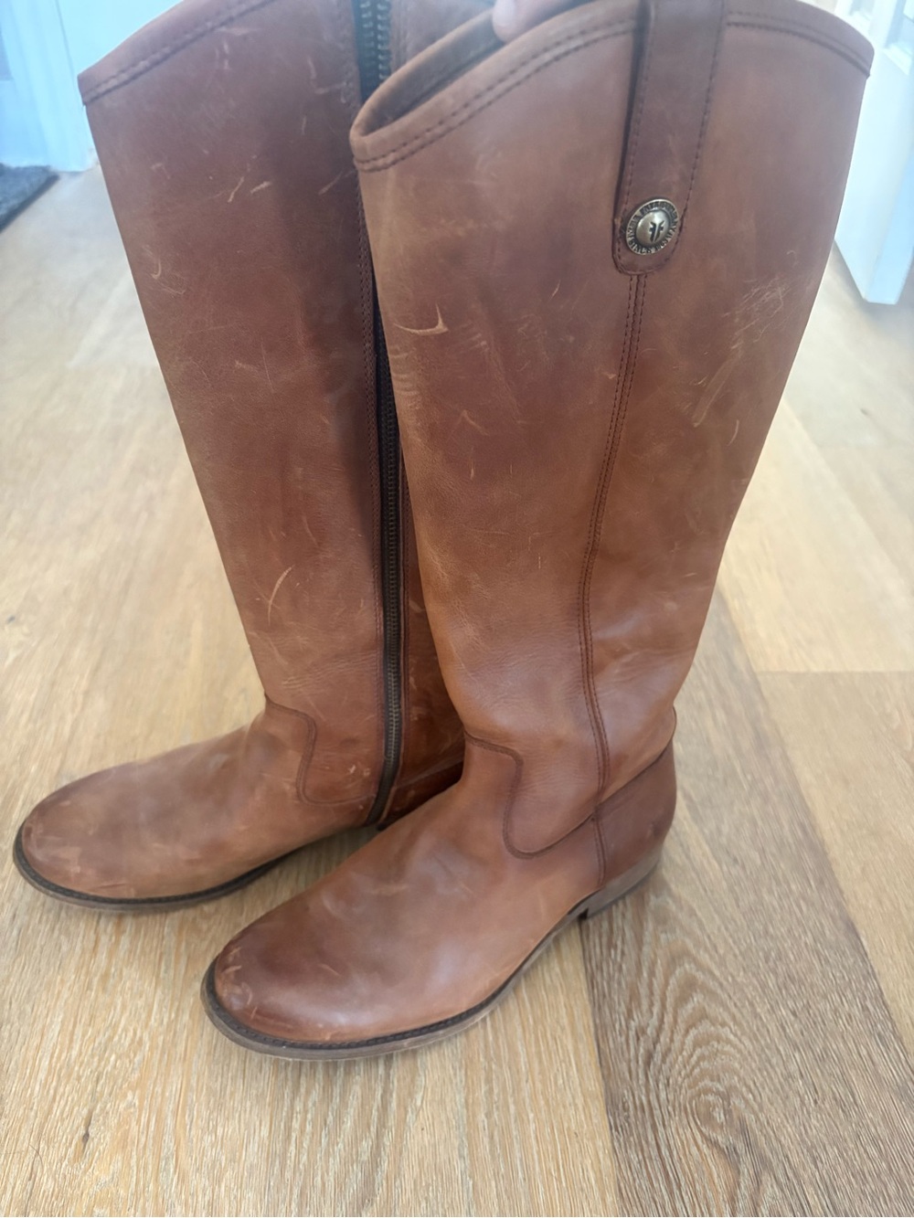 Frye Melissa Brown Leather Zip Boots